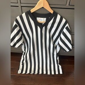 Majestic Black and White Striped Referee Coach Jersey